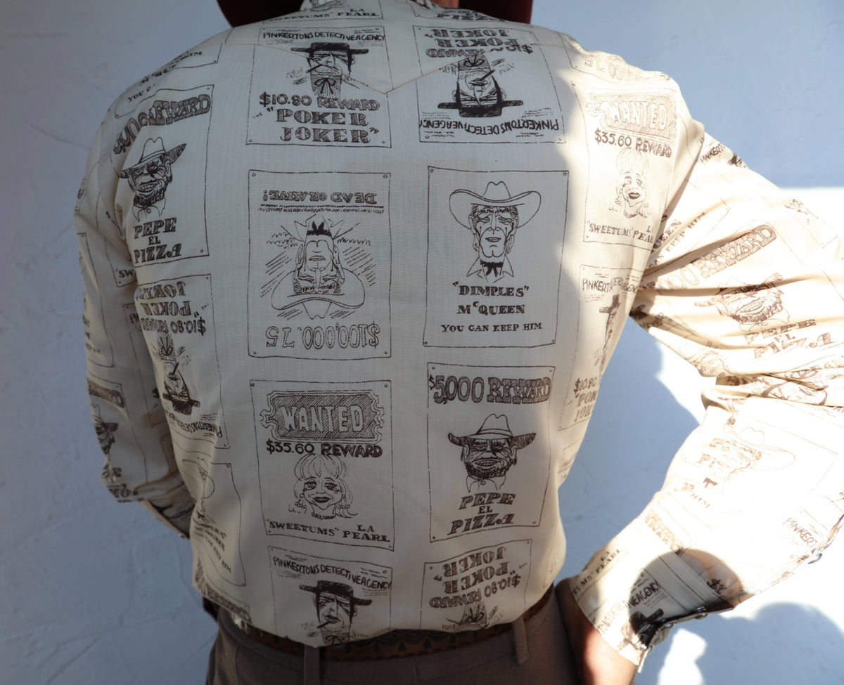 Back view of the H Bar C Tumbleweed beige western shirt print.