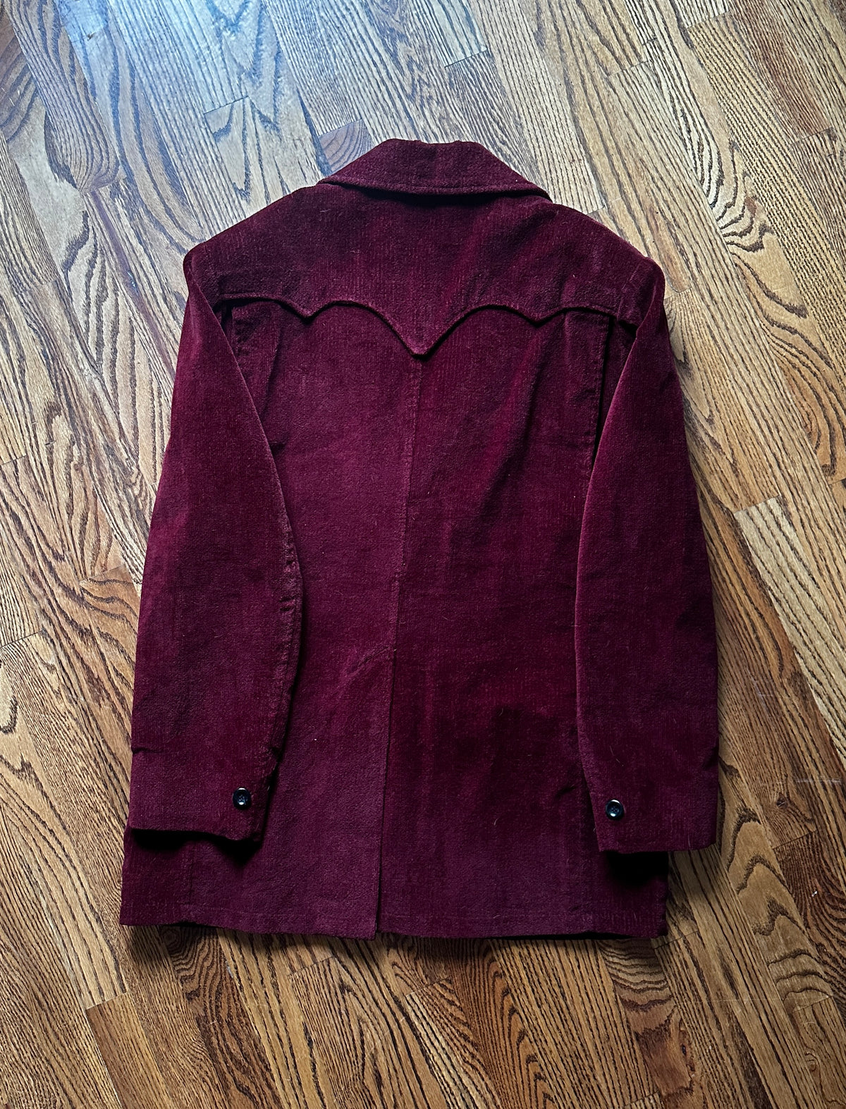 1960'S BURGUNDY VELVET CORDUROY RANCH COAT XL