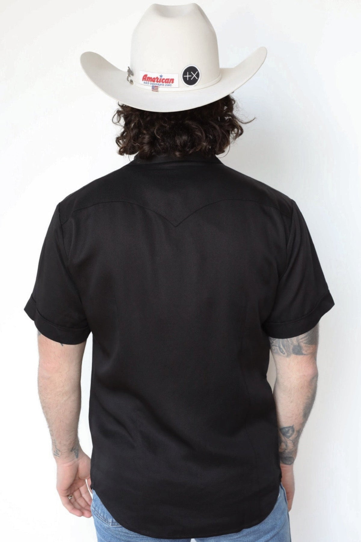 Back view of the H Bar C Newport black short sleeve western shirt with classic back yoke.