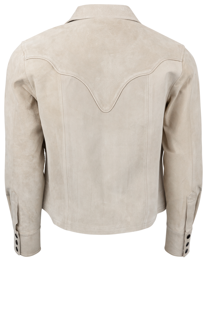 Ghost mannequin back of the H Bar C Austin stone suede jacket with pointed western back yoke.