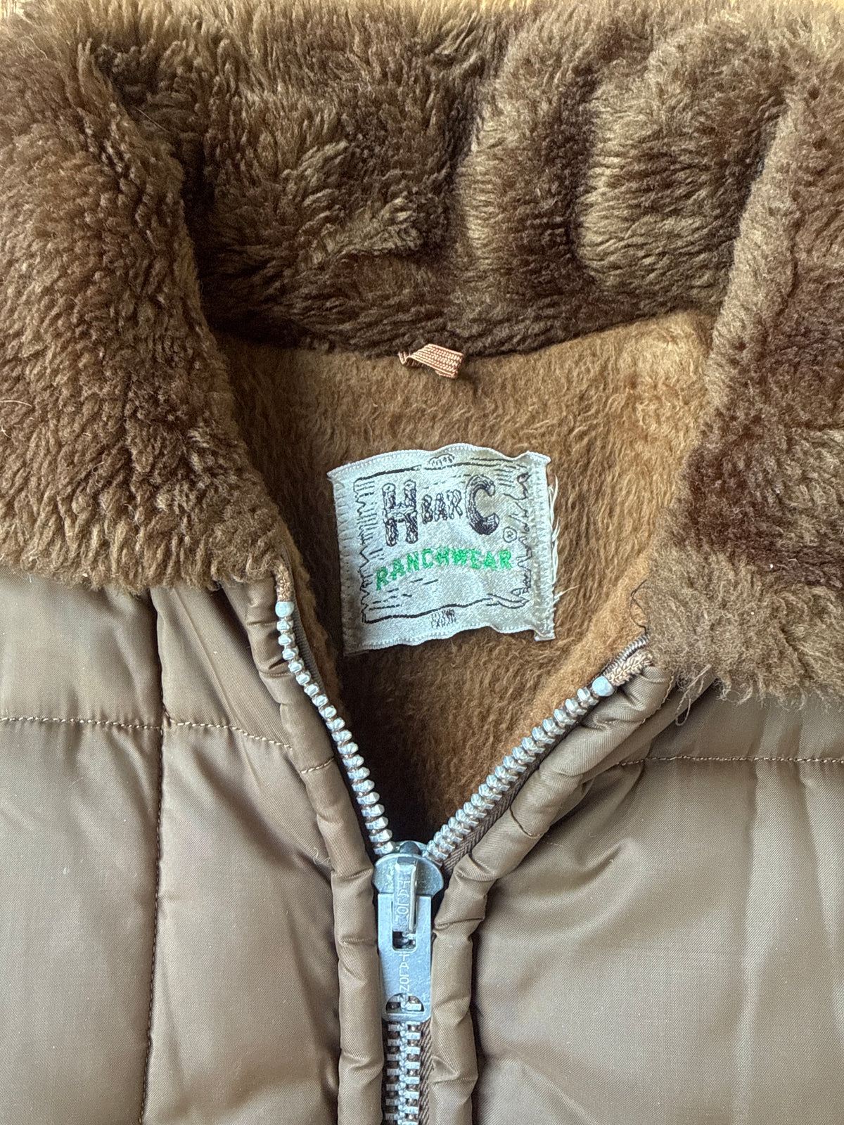 1960'S WESTERN QUILTED FUR LINED PUFFER W FUR COLLAR - LARGE/XL