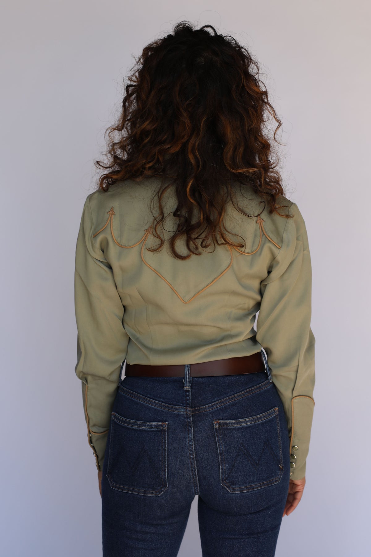 Back view of the H Bar C Lake Tahoe women's green western shirt, vintage western wear.