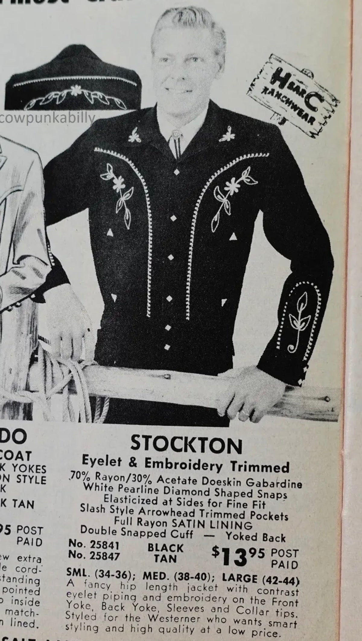 Vintage H Bar C catalog page showing the original Stockton embroidered jacket, the design behind the Bolero Nogales.