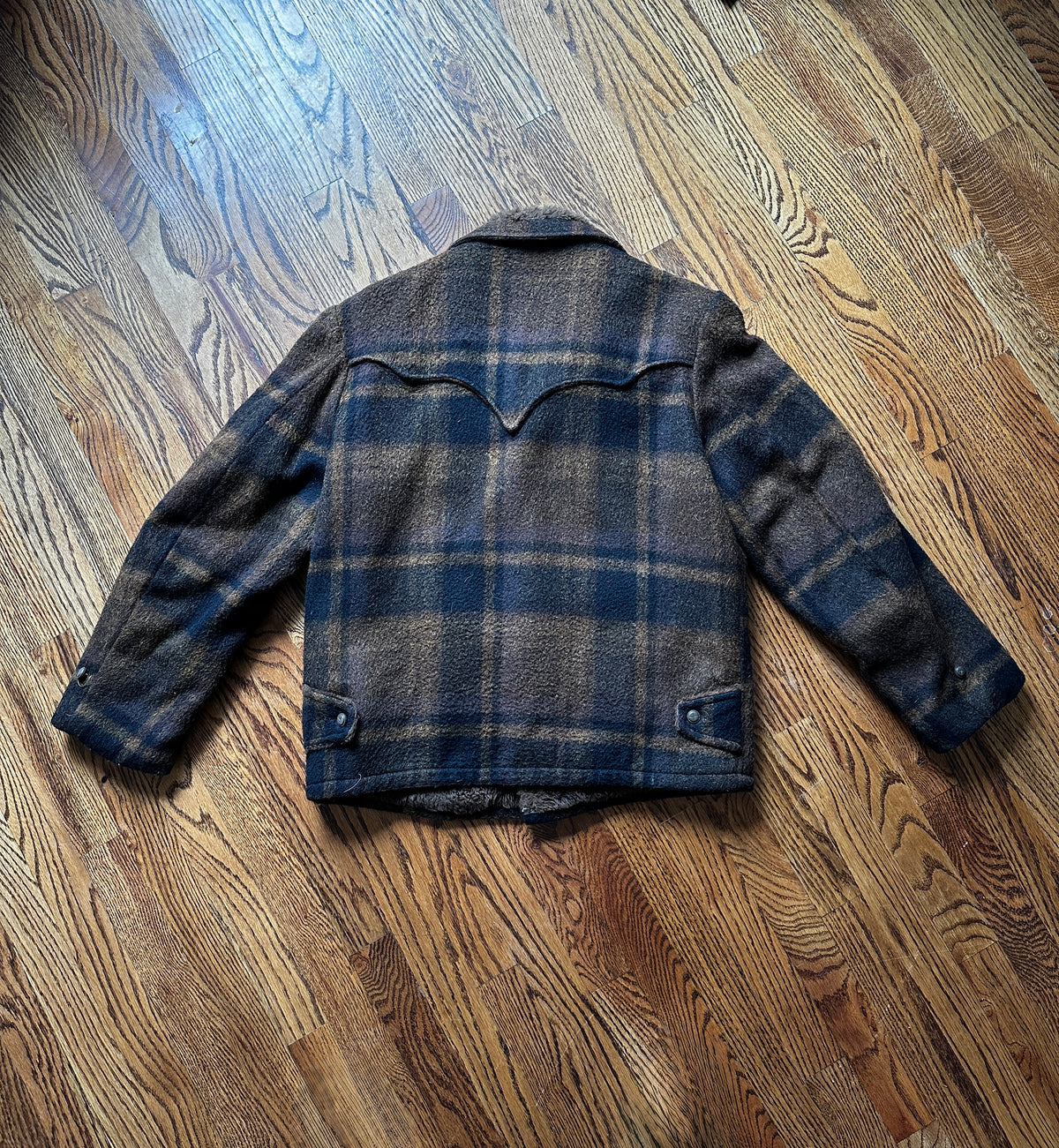1950/60's BROWN PLAID SHERPA LINED RANCH COAT - MEDIUM