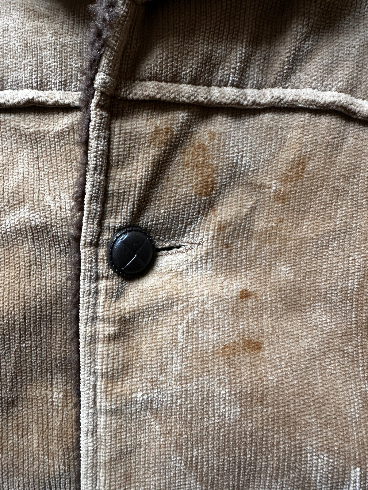 1960'S BEIGE CORDUROY SHERPA LINED L/XL