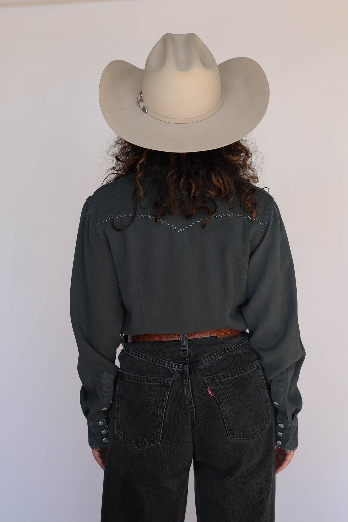 Back view of the H Bar C Brooklyn women's charcoal slate western shirt.